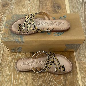 *NIB* NAUGHTY MONKEY Leopard leather & pony hair slides/sandals. Size 6.